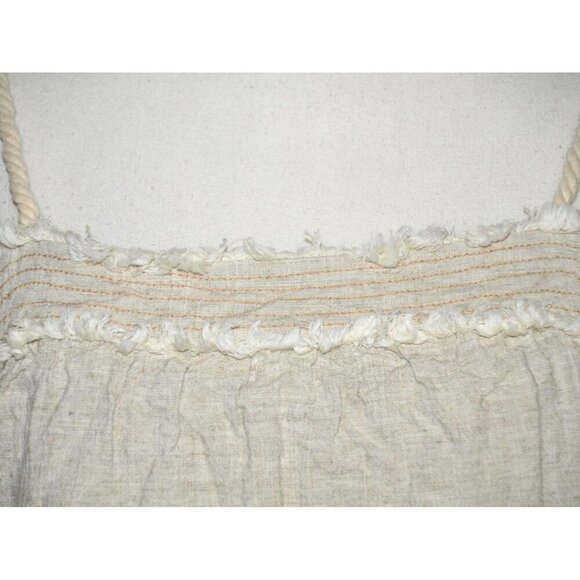 Moon River Beige Crop Tank Top Size M Linen Blend Fringe Rope Straps Cottage - Picture 5 of 12